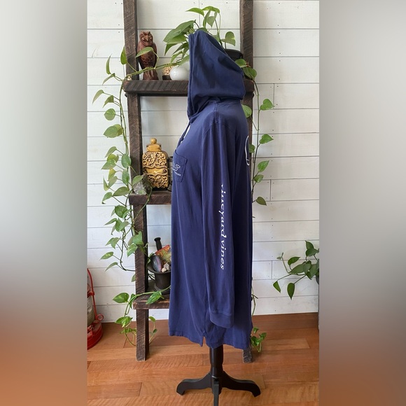 Vineyard Vines: Navy Hooded Tunic Dress with Sleeve Detail and Whale Logo - Picture 8 of 17
